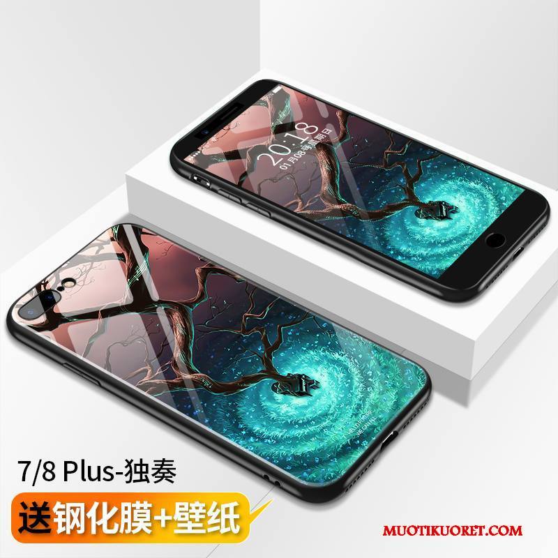 iPhone 8 Plus Kuori Uusi Puhelimen Kuoret All Inclusive Lasi Murtumaton Tide-brändi Sininen