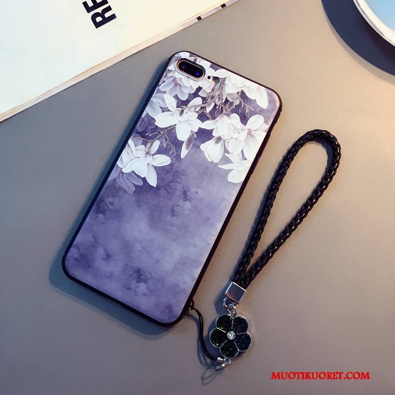 iPhone 8 Plus Puhelimen Kuoret Kohokuviointi Violetti Taide Kuori Pehmeä Neste Ripustettavat Koristeet
