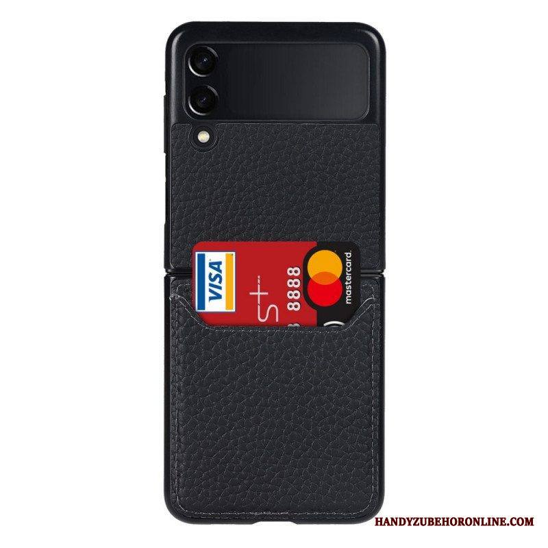 Case Samsung Galaxy Z Flip 3 5G Kotelot Flip Aito Litchin Nahkainen Korttikotelo