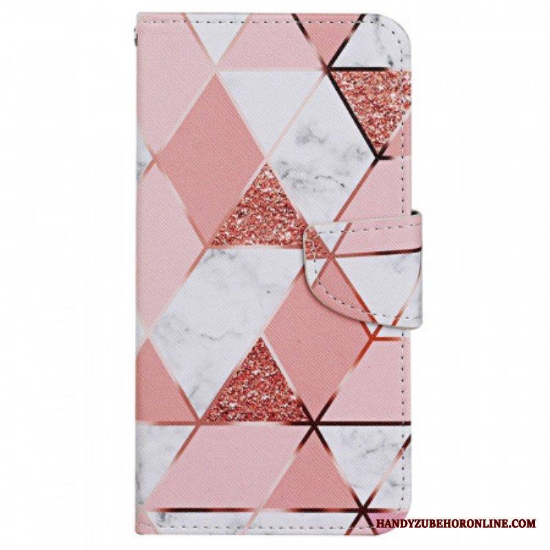 Flip Case Samsung Galaxy A13 Marmori Ja Paljetteja Hihnalla