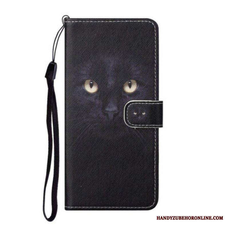 Flip Case Samsung Galaxy S21 FE Suojaketju Kuori Strappy Black Cat Eyes