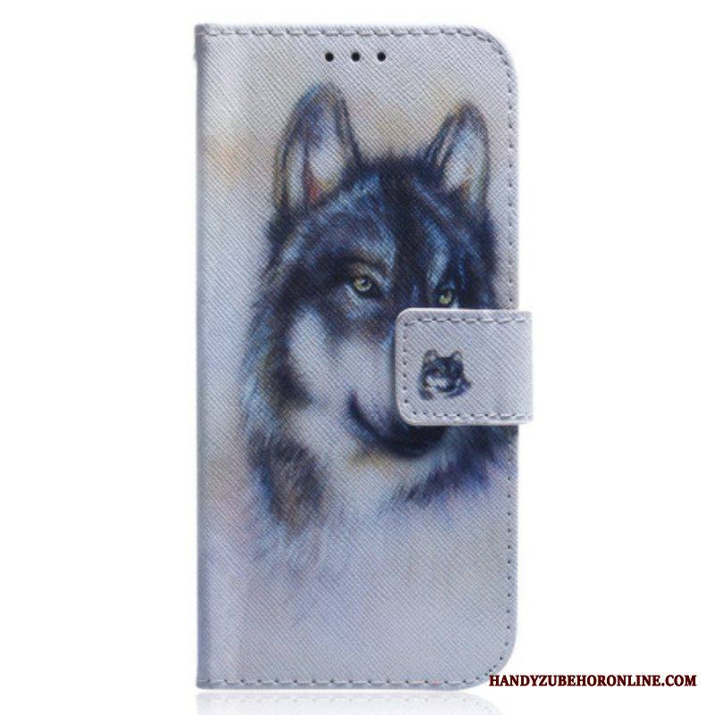 Flip Case Xiaomi 13 Suojaketju Kuori Strappy Watercolour Wolf