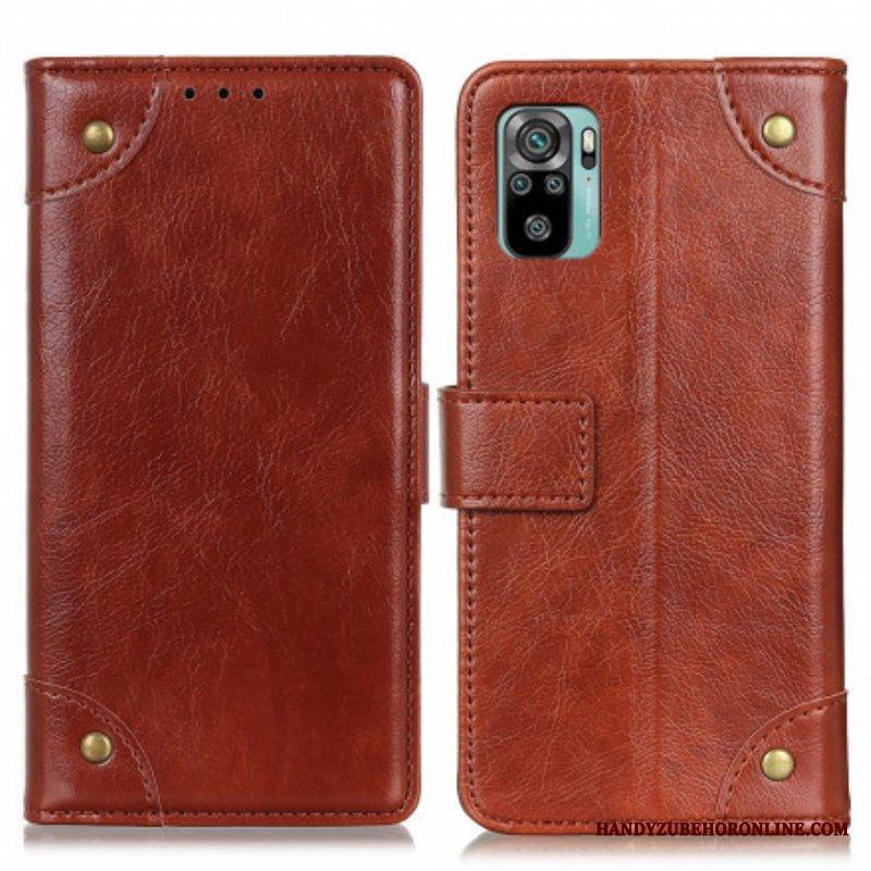 Flip Case Xiaomi Redmi Note 10 / 10S Tyylikkäät Nappan Nahkaiset Vintage-niitit