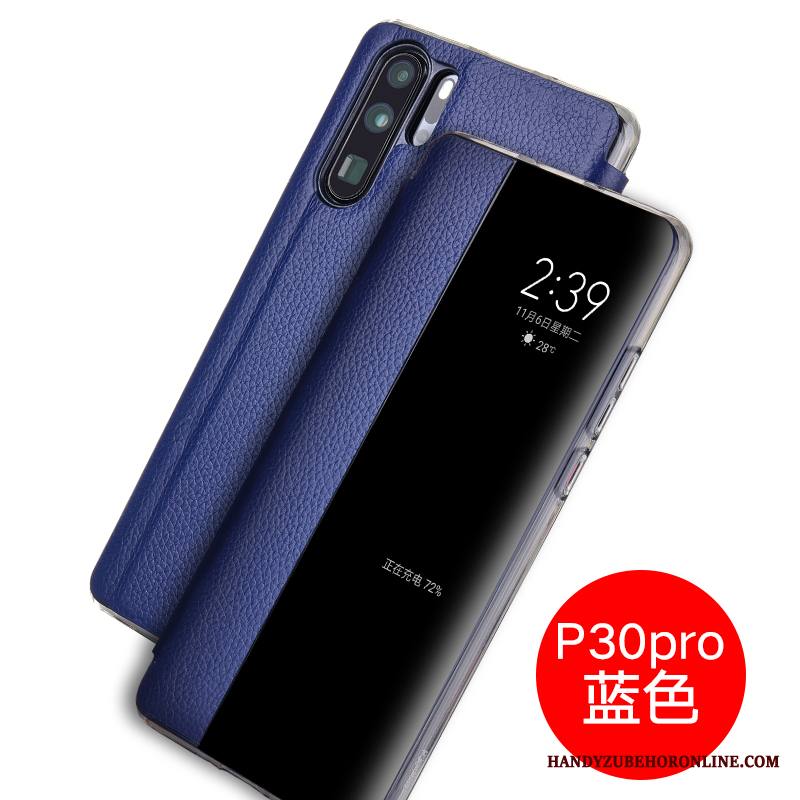 Huawei P30 Pro Kuori Sininen Aito Nahka Suojaus Kotelo Nahkakotelo Kuoret Puhelimen Kuoret