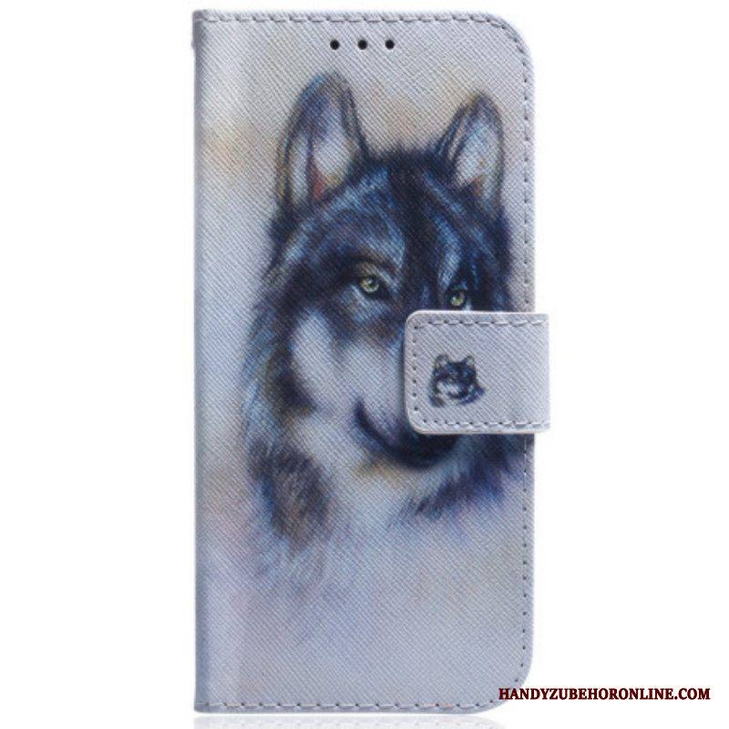 Kotelot Moto G73 5G Suojaketju Kuori Strappy Watercolour Wolf