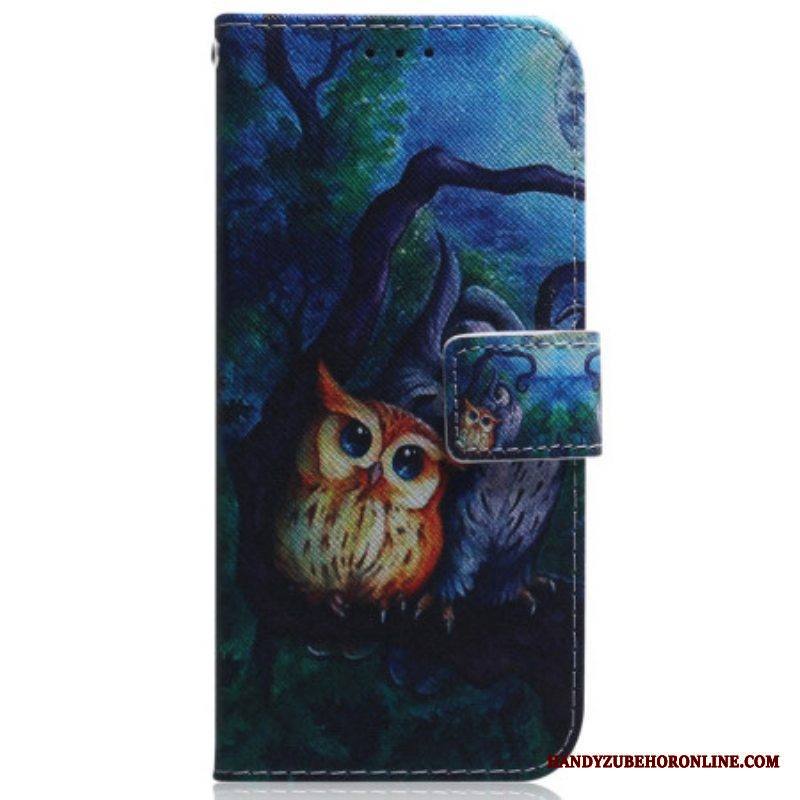 Kotelot Samsung Galaxy A54 5G Suojaketju Kuori Strappy Owls -maalaus