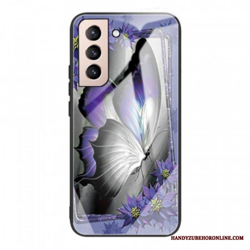 Kuori Samsung Galaxy S22 Plus 5G Purple Butterfly Karkaistu Lasi