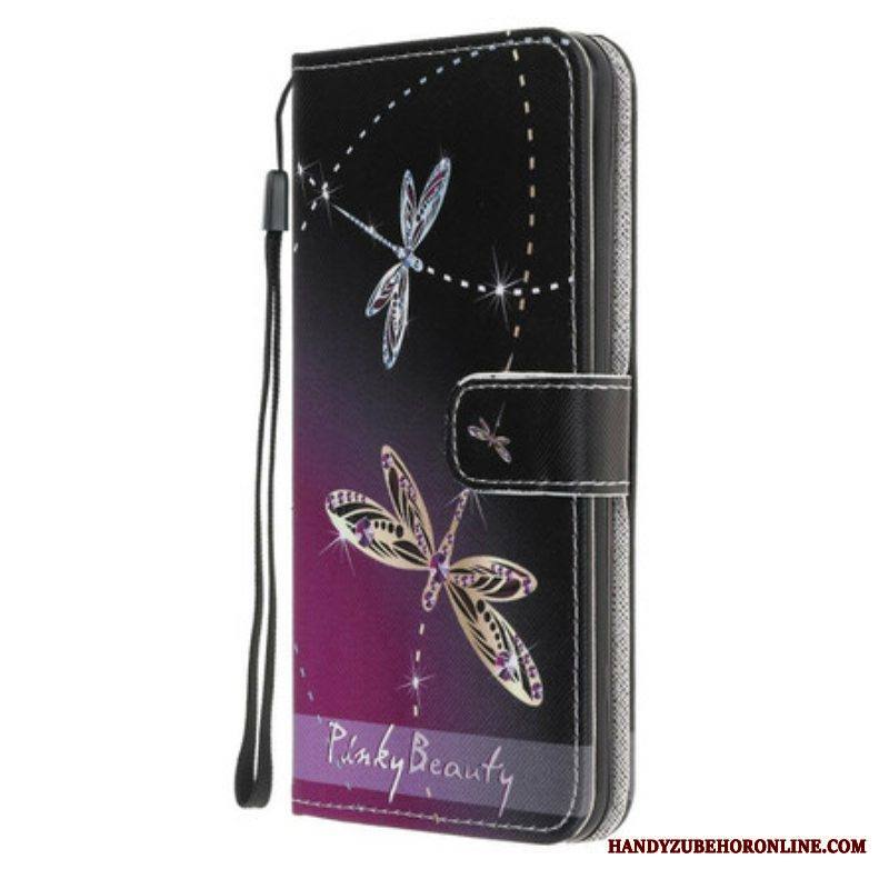 Nahkakotelo Samsung Galaxy A52 4G / A52 5G / A52s 5G Suojaketju Kuori Strappy Dragonflies