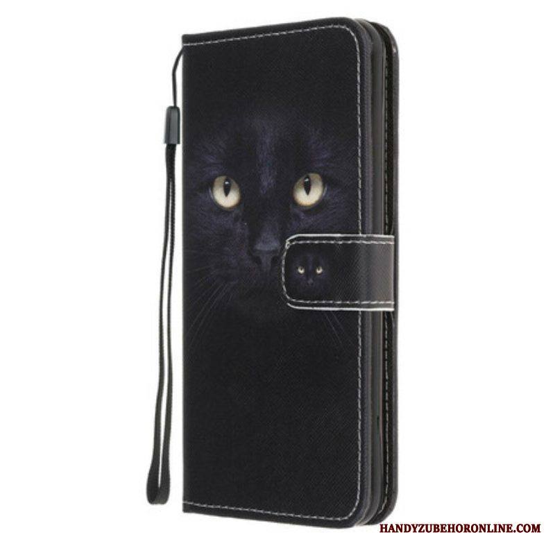 Nahkakotelo iPhone 13 Pro Suojaketju Kuori Strappy Black Cat Eyes