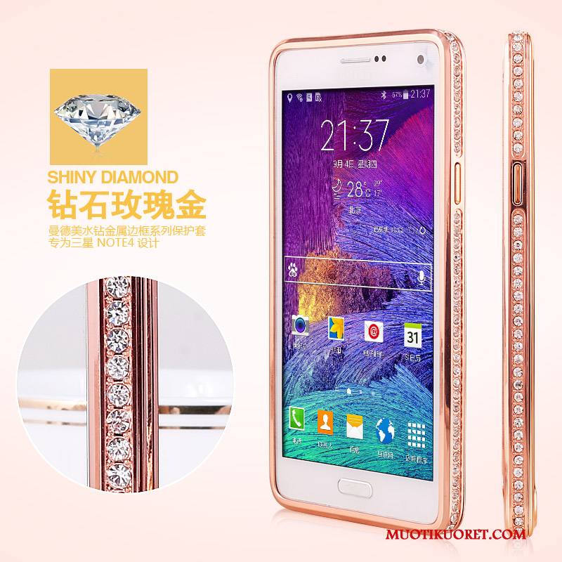 Samsung Galaxy Note 4 Kehys Tähti Pinkki Puhelimen Kuori Metalli Suojaus