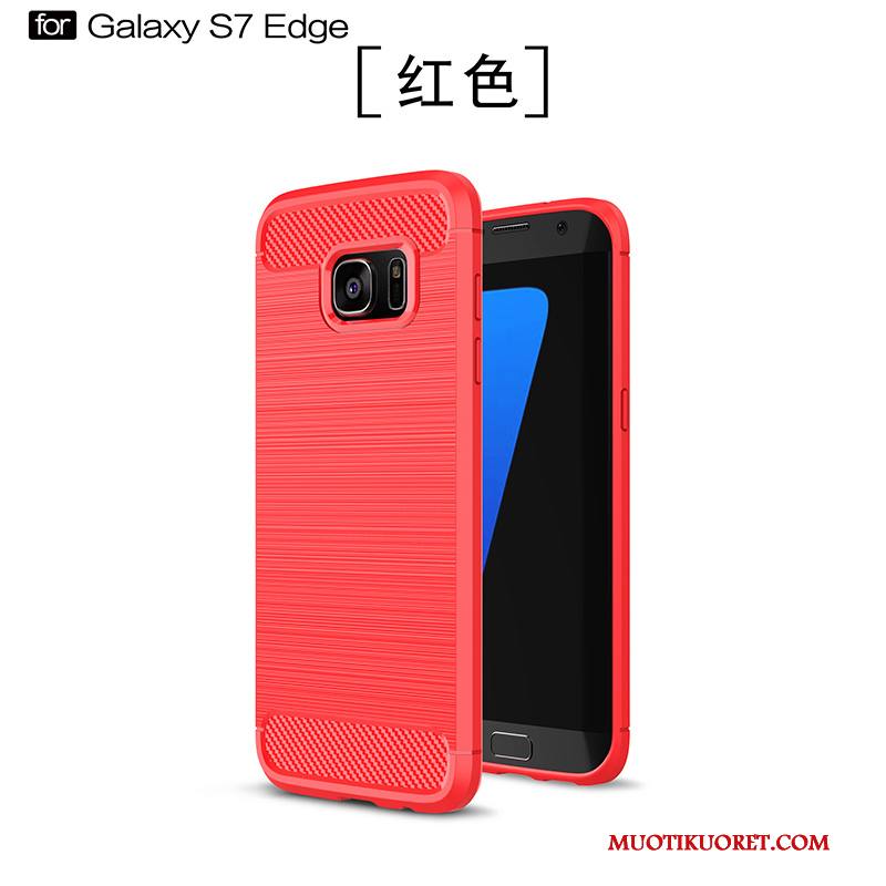 Samsung Galaxy S7 Edge Kuori Pesty Suede Suojaus Silikoni Johdin Tähti All Inclusive Punainen