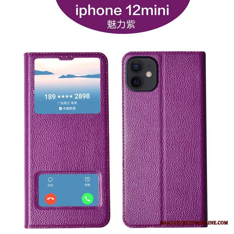 iPhone 12 Mini Ylellisyys Aito Nahka Simpukka Kuori Murtumaton Violetti All Inclusive