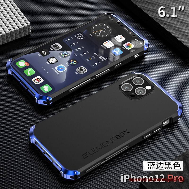 iPhone 12 Pro Kuori Puhelimen Kuoret Silikoni Metalli Murtumaton All Inclusive Sininen