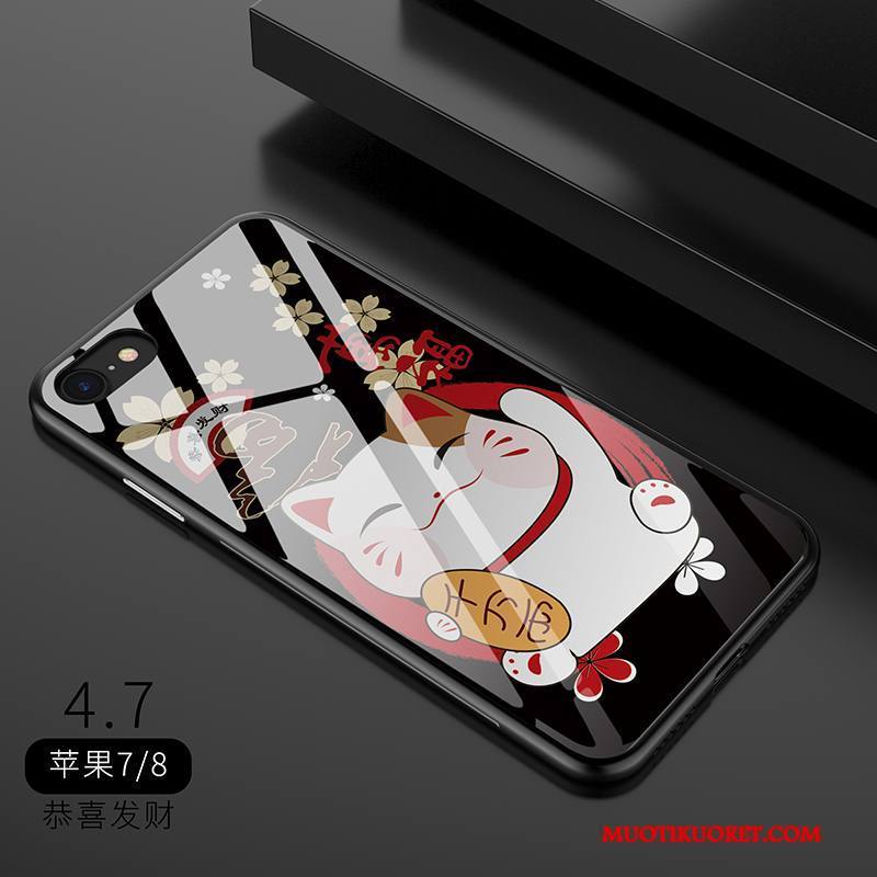 iPhone 8 Kuori Karkaisu Näytönsuojus Rikkaus Puhelimen Kuoret Musta Punainen Kissa