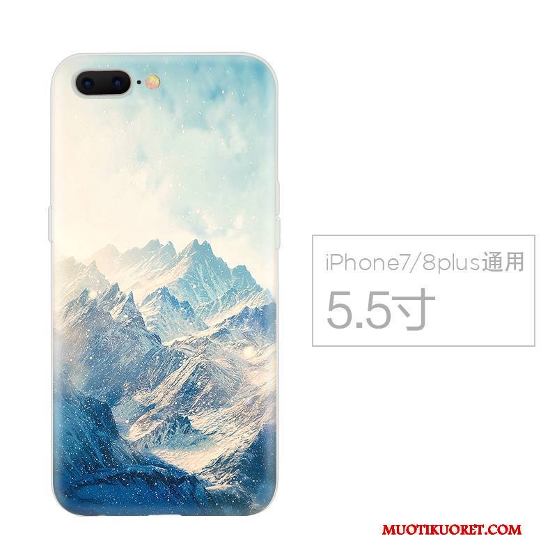 iPhone 8 Plus Kuori Murtumaton Sininen Kiinalainen Tyyli Trendi Persoonallisuus Pehmeä Neste Silikoni