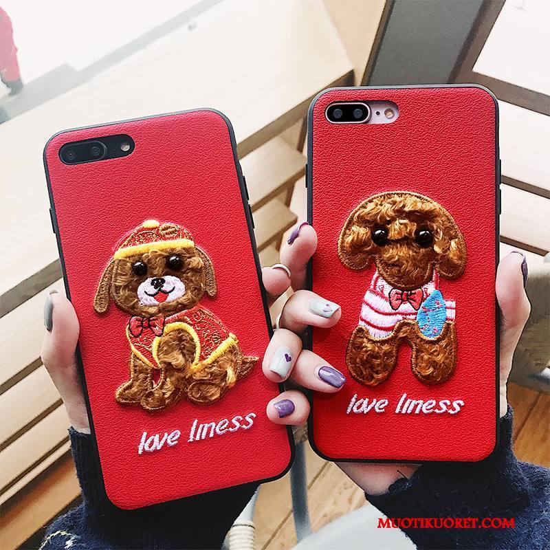 iPhone 8 Plus Kuori Net Red Punainen Kirjonta Koira Kotelo Tide-brändi Puhelimen Kuoret